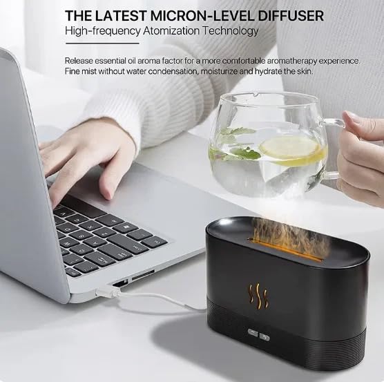 Flame Aroma Diffuser Humidifier 180ml, Oil Essential 2 Modes Brightness Aroma Humidifier