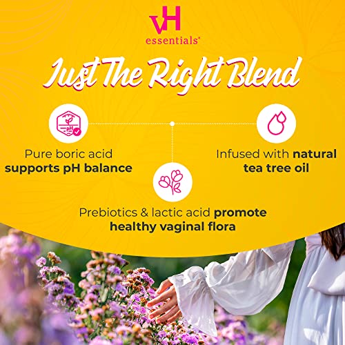 vH essentials Boric Acid + Tea Tree Vaginal Suppositories - Prebiotics Formula with Lactic Acid