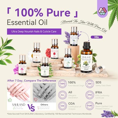 SAVILAND Essential Oils for Cuticle Nails: 100% Pure Natural Essential Oil Tea Tree Lavender Jasmine