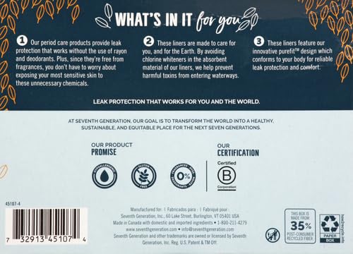 Seventh Generation Pantiliner Pads, Free & Clear, 50 Count