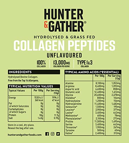 Hunter & Gather Bovine Collagen Powder 400g | Pure Unflavoured Premium Hydrolysed Bovine Collagen Peptides Powde