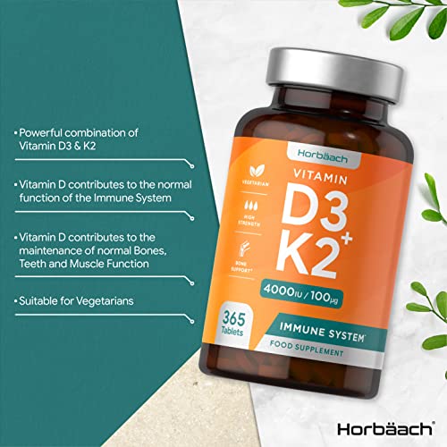 Vitamin D3 K2 High Strength Tablets | 365 Count | Vitamin D3 4000iu and Vitamin K2 MK7