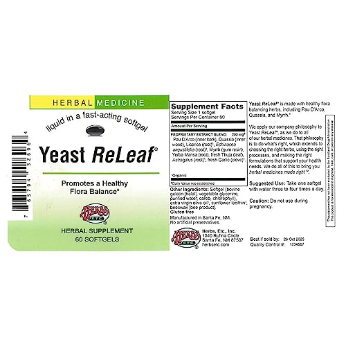 Herbs Etc, Yeast Releaf, 60 Capsules