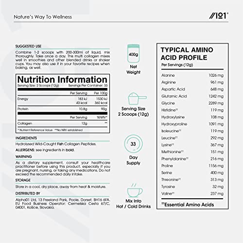 Marine Collagen Powder Supplement - 400g - Wild-Caught Canadian Marine Collagen - Unflavoured - Types 1 & 3 Hydrolysed Collagen