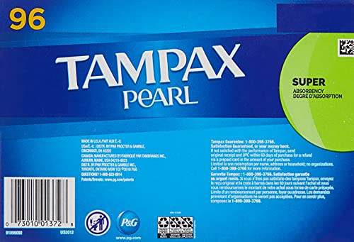 Tampax Pearl Unscented Super Absorbency Tampons, 96 Count