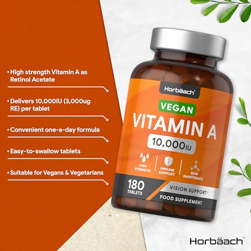 Vitamin A Tablets 10000iu | 180 Count | High Strength Vitamin A as Retinol Acetate