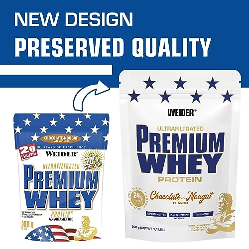 Weider Premium Whey (500g) Chocolate-Nougat Flavour. Ultrafiltrated Proteins from Whey Protein