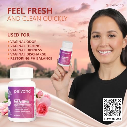 Pelvana Boric Acid Suppositories for Women 30 - for Vaginal pH Balance, Odor Control, Itching, & Discharge
