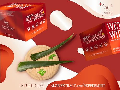 Feminine Wipes - Flushable Wet Wipes - Individually Wrapped 40 Units - pH Balanced- Alcohol-Free