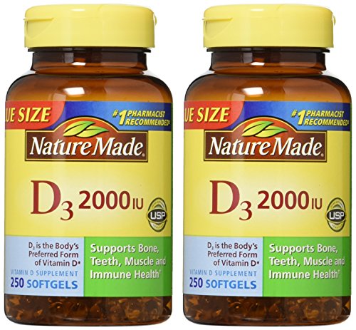 Nature Made, Vitamin D3 2,000 I.U. Liquid Softgels, 250-Count (Pack of 2)