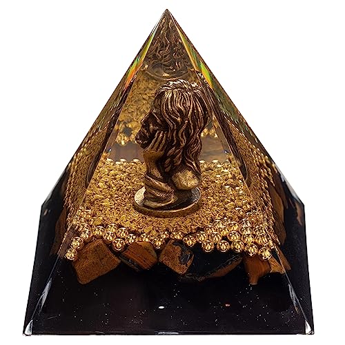 FENGSHUI-CAISHEN Mini Jesus Figurine in Healing Crystal Orgone Pyramid - Obsidian Tiger's Eye