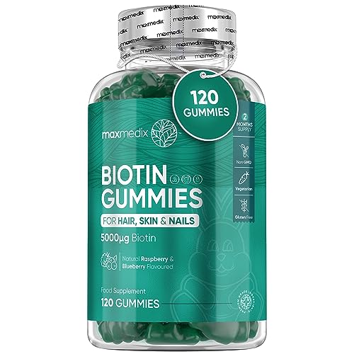 Biotin Gummies 5000mcg - with Vitamin A, B, C, D, E & Selenium – 120 Hair Nails and Skin 