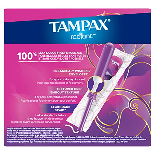 Tampax Radiant Tampons, Super Absorbency, With Leakguard Braid, Unscented, 28 Count