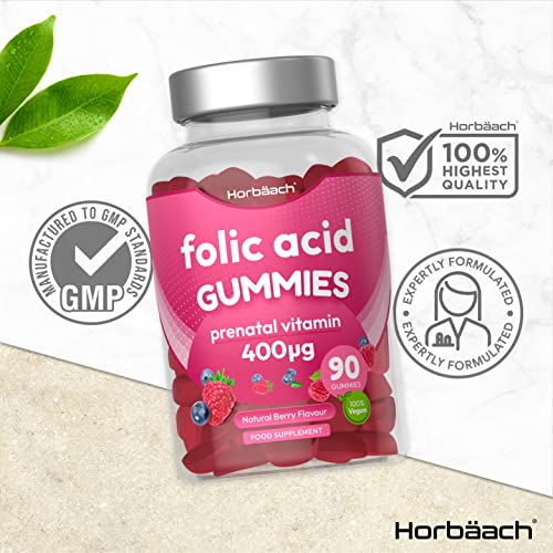 Folic Acid Gummies 400 mcg | 90 Count | Natural Berry Flavour | High Strength Prenatal