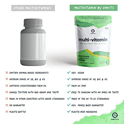 Vegan Multivitamins & Minerals - With High Strength Vitamin B12, D3, K2 & Iron
