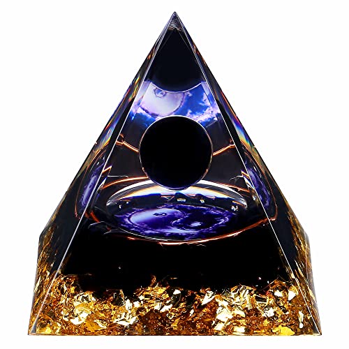 Yin Yang Healing Crystal Orgonite Pyramid - Tai Chi with Obsidian Ball - Taiji Reiki Chakra Meditation