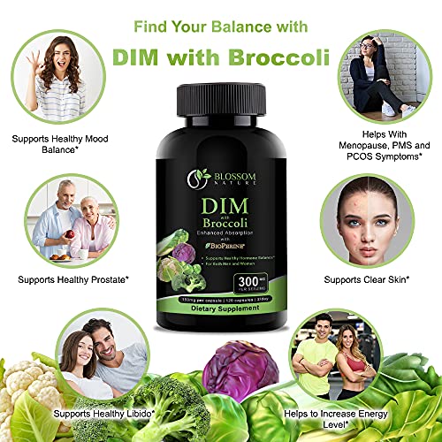 DIM Supplement 300mg with Broccoli 200mg BioPerine 10mg-Hormone and Estrogen Balance