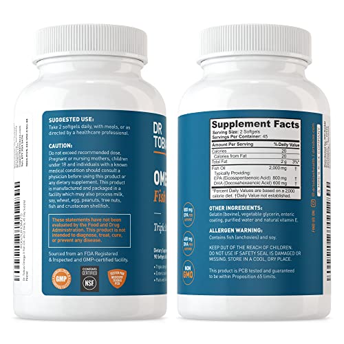 Dr. Tobias Omega 3 Fish Oil, 800 mg EPA 600 mg DHA Omega 3 Supplement for Heart