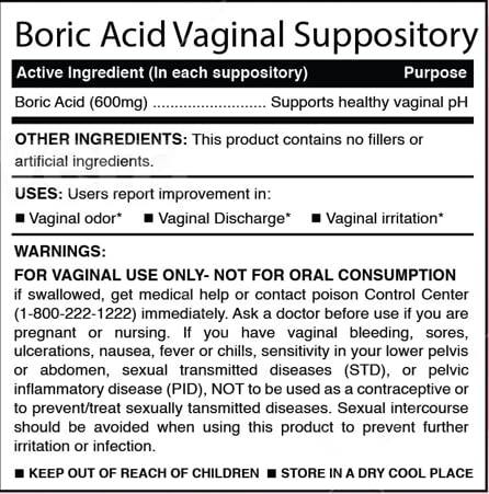 N'More Boric Acid Vaginal Suppositories - 30 Count, 600mg - 100% Pure Made in USA