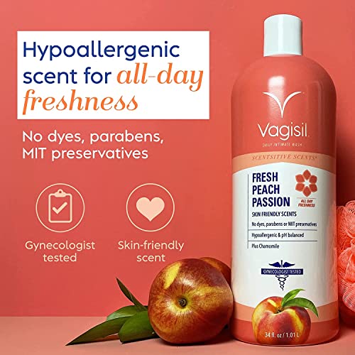 Vagisil Scentsitive Scents Fresh Peach Passion Daily Intimate Wash for Women, Gynecologist Tested