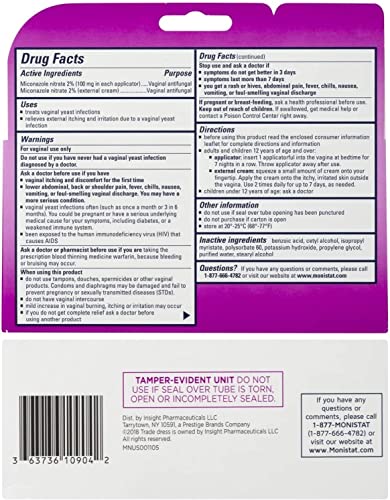 Monistat 7 Simple Cure Feminine Antifungal Cream with RX Strength Cream, 7 Day Treatment Cream