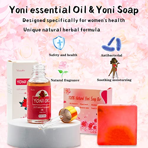 Yoni Soap Bars Vaginal Wash & Natural Yoni Oil Set Of 3, Ph Balance Eliminates Odor for Women