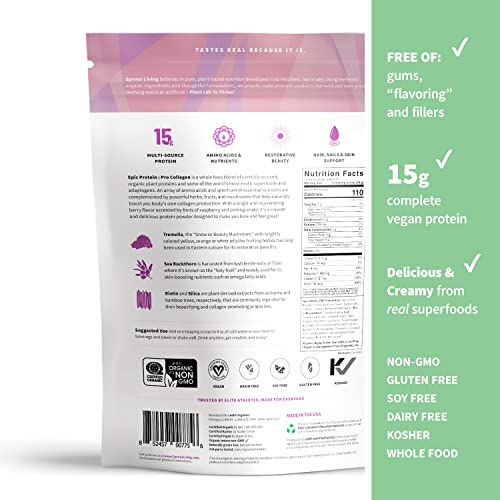 Sprout Living Epic Protein, Plant Based Protein & Superfoods Powder, Pro Collagen,