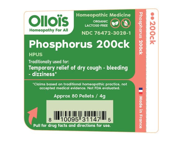OLLOIS Phosphorus 200ck Organic, Lactose-Free, Kosher Homeopathic Medicine, 80 Pellets (Pack of 3)