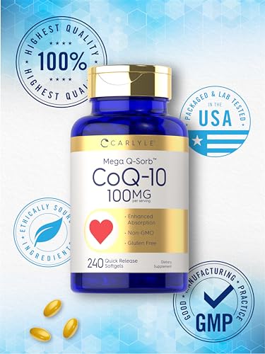 Carlyle CoQ10 100mg | 240 Softgels | Mega Q-Sorb Coenzyme Q-10 | with Black Pepper