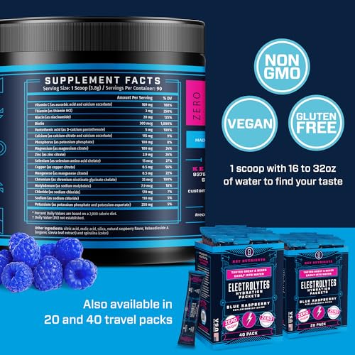 KEY NUTRIENTS Multivitamin Electrolytes Powder No Sugar - Tempting Blue Raspberry