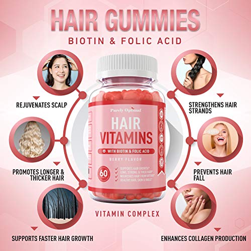 Premium Hair Vitamins Supplement-Gummy Vitamins w/Biotin, Folic Acid, Vitamins A&D