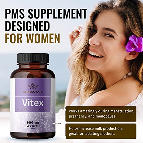 HERBAMAMA Vitex Supplement for Women - Organic Vitex Chasteberry Pills - Vegan Supplements