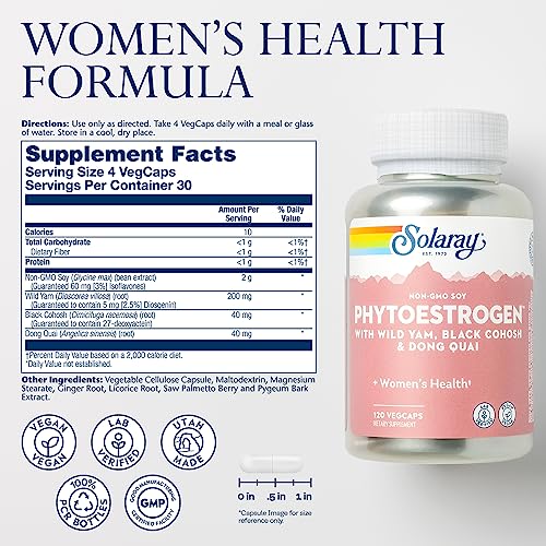 SOLARAY PhytoEstrogen Menopause Supplements - Wild Yam, Black Cohosh, and Dong Quai Estrogen Pills