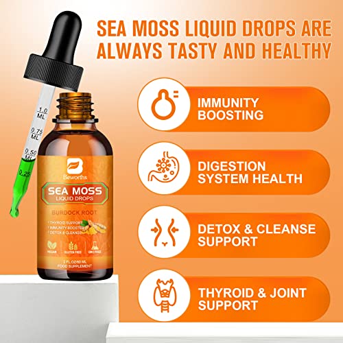 B BEWORTHS Sea Moss Liquid Drops - Organic Irish Sea Moss Raw Gel with Burdock Root