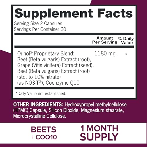 Qunol Beets Capsules for Blood Pressure Support, 3 in 1 Beets + CoQ10 + Grape Seed