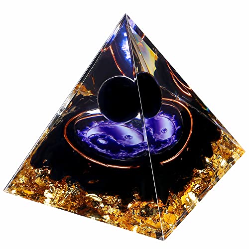 Yin Yang Healing Crystal Orgonite Pyramid - Tai Chi with Obsidian Ball - Taiji Reiki Chakra Meditation