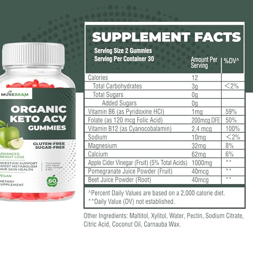 Organic Keto ACV Gummies Advanced Weight Loss - Gluten & Sugar Free Belly Fat Burner