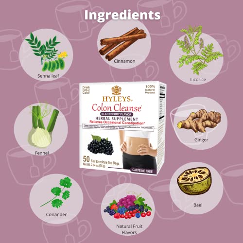 Hyleys Colon Cleanse Tea Blackberry Flavor - 50 Tea Bags (6 Pack - 300 Tea Bags Total)