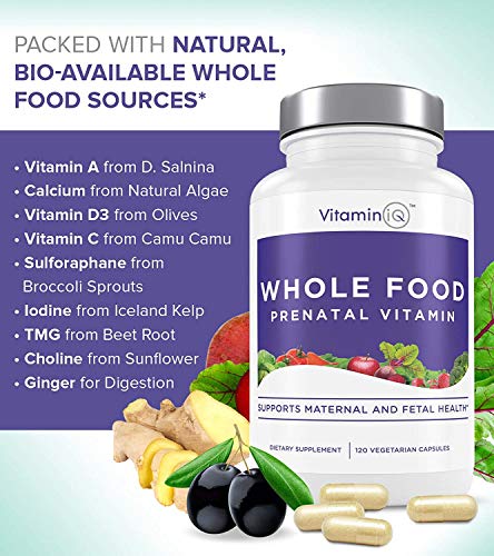 VitaminIQ Whole Food Prenatal Vitamins (120 Capsules) Natural Support for Maternal and Fetal Health