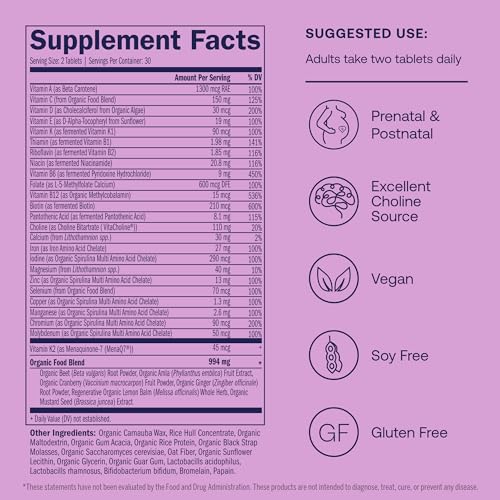 True Grace Prenatal Multivitamin - 60 Vegan Tablets - Supports a Healthy Mom & Baby