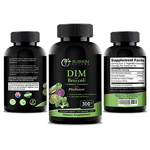 DIM Supplement 300mg with Broccoli 200mg BioPerine 10mg-Hormone and Estrogen Balance