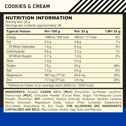 Optimum Nutrition Gold Standard 100% Casein Slow Digesting Protein Powder with Zinc