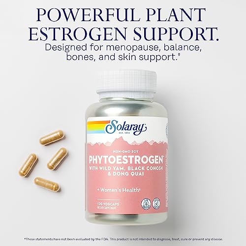SOLARAY PhytoEstrogen Menopause Supplements - Wild Yam, Black Cohosh, and Dong Quai Estrogen Pills