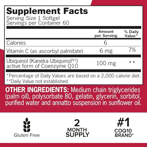 Qunol Ubiquinol CoQ10 100mg Softgels, Qunol Mega Ubiquinol 100mg - Superior Absorpti