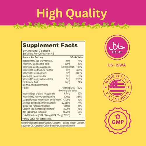 Greenfield Nutritions Halal Prenatal Vitamins with DHA and Folic Acid - Essential Prenatal Pregnancy