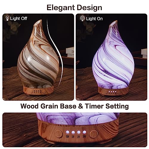Porseme 100ml Glass Essential Oil Diffuser Aromatherapy Ultrasonic Cool Mist Humidifier 4 Running Hours