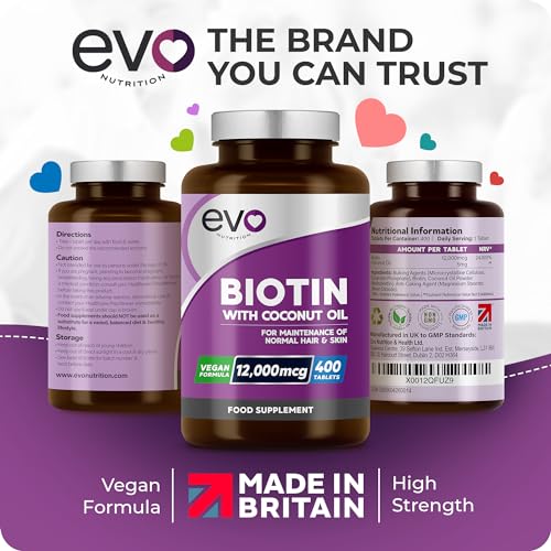 Biotin Hair Growth Supplement 12,000mcg with Coconut Oil | 400 High Strength Tablets
