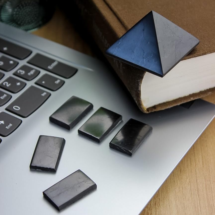 KARELIANMASTERS Shungite Stones Pyramid and Sticker for Phone Set - Crystal Healing Protection