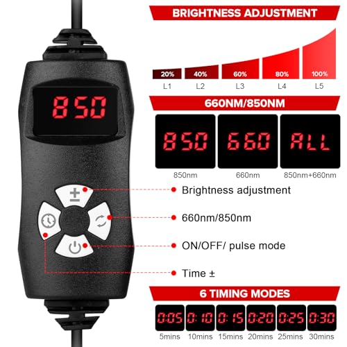 Yofalo 660nm LED Red Light and 850nm Near Infrared Red Light Therapy Belt Device for Body Pain Waist