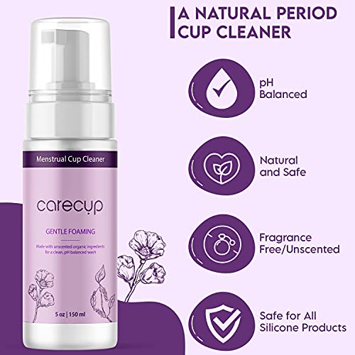 CareCup Menstrual Cup Cleaner - Unscented Foaming Sterilizer Wash for Silicone Period discs - Wipes Clean